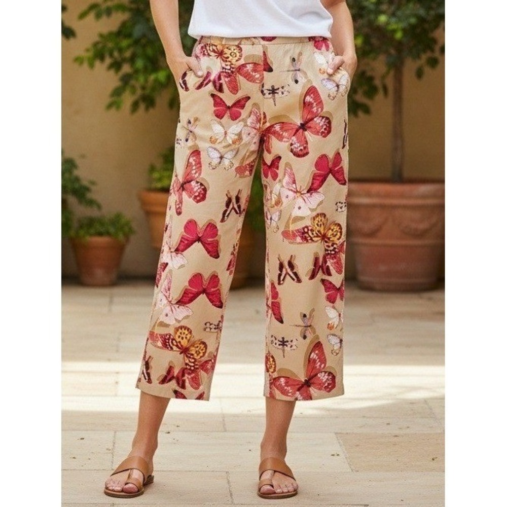 Sportelle Animal Print Pants Women's L Wide Leg Coastal Casual Stretch Boho NWT
